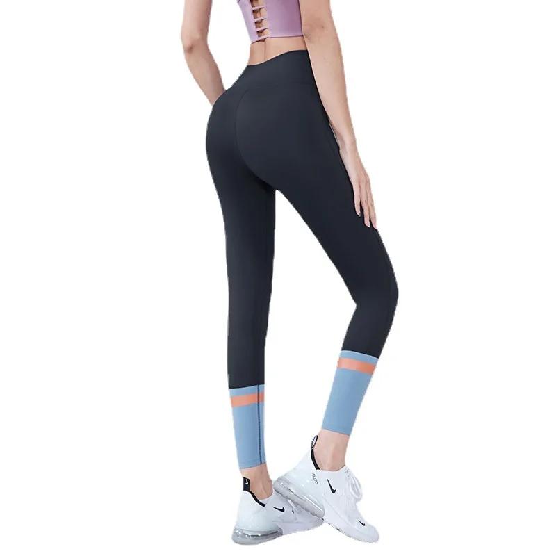 Peach Hip Lift Yoga Pants Womens High Waist Stitching Outer Wear Trousers Fitness Pants Elastic Running Training Spo